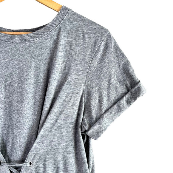 Joie Lizeth Lace Up Corset Front Short Sleeve Top in Heather Grey 100% Cotton, M - Picture 5 of 11